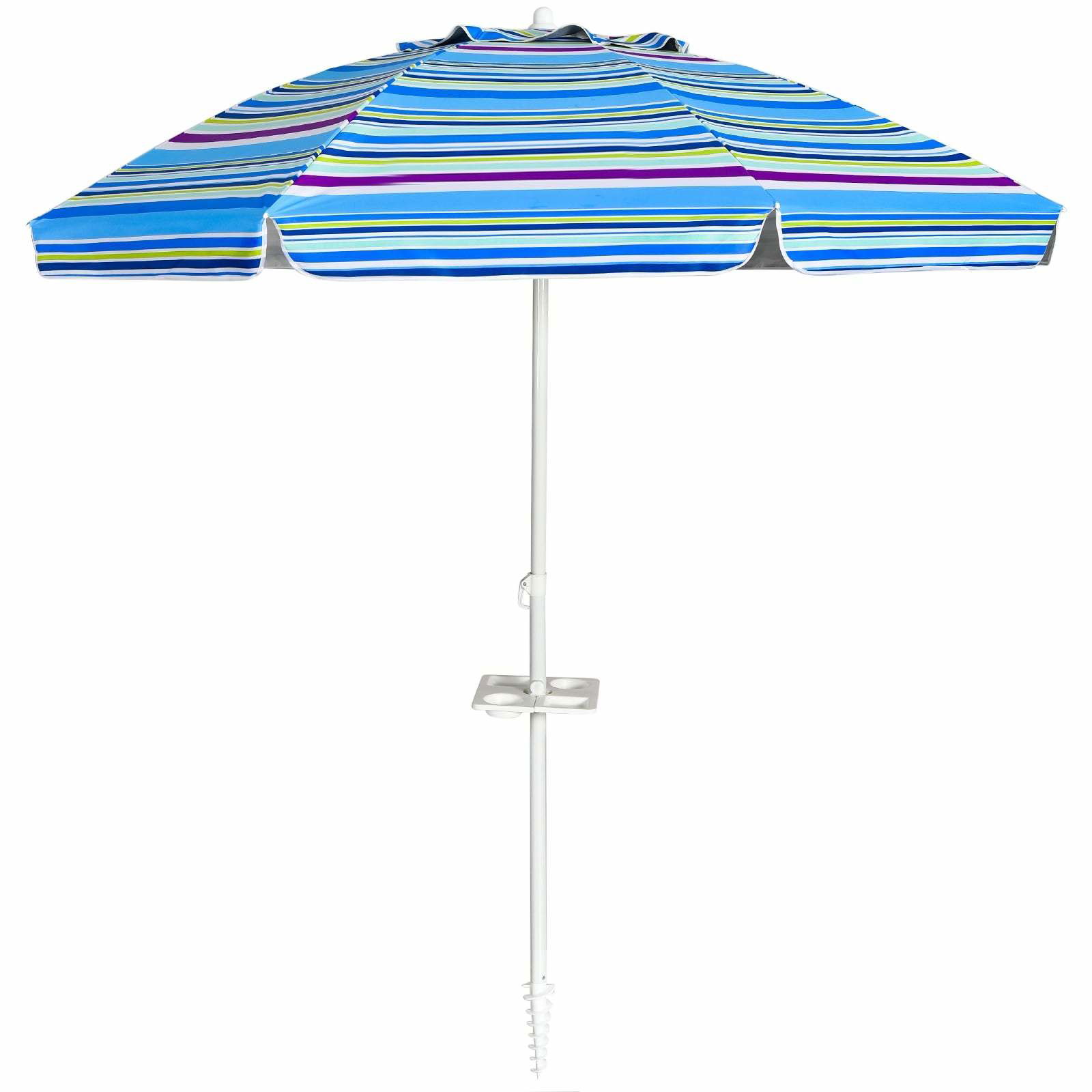 Strandparasol 2,2m UPF50+ med kopholder, lyseblå