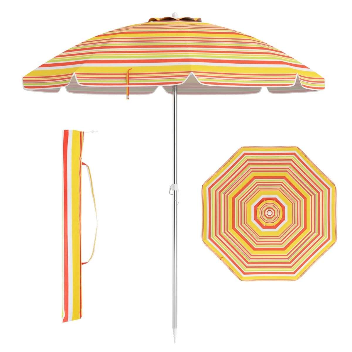 Strandparasol med vippefunktion og anker – rød og gul
