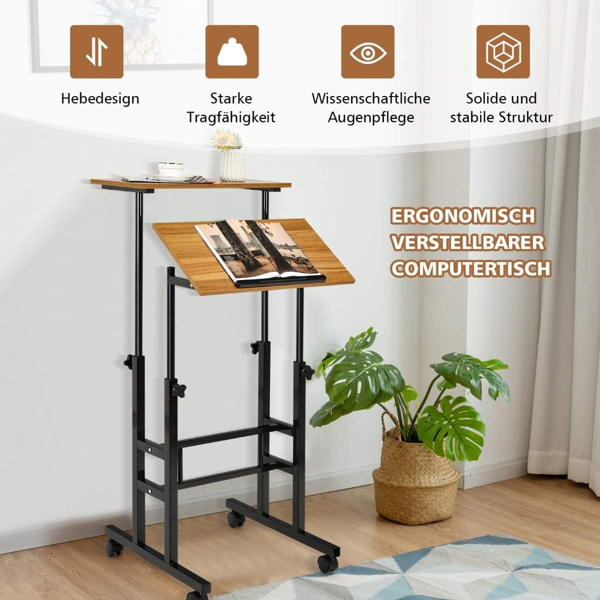Justerbart ståbord – Sort & valnød, ergonomisk & mobilt