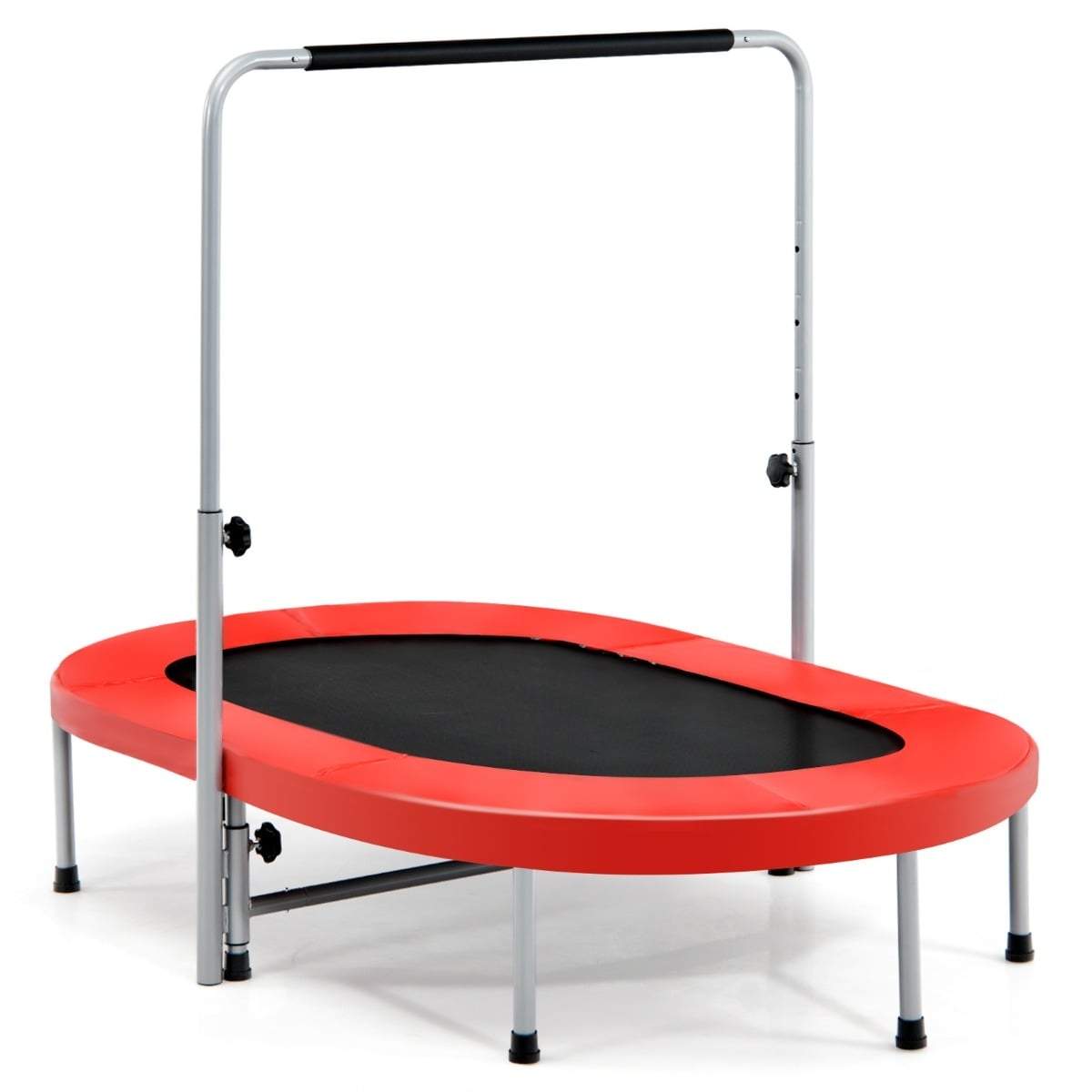 Oval fitnesstrampolin med justerbart håndtag, 150 kg kapacitet