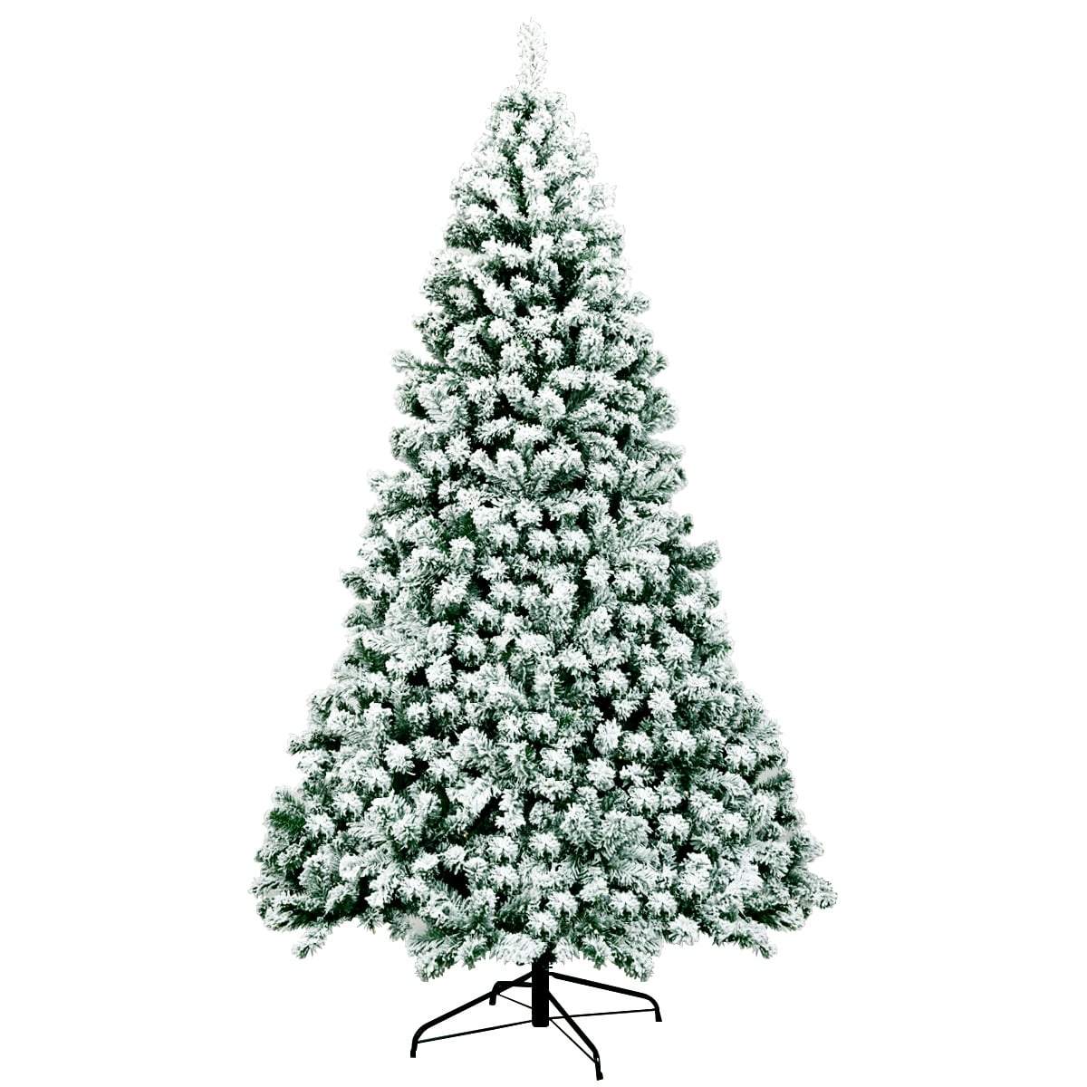 225 cm snefyldt juletræ med LED-lys og fod
