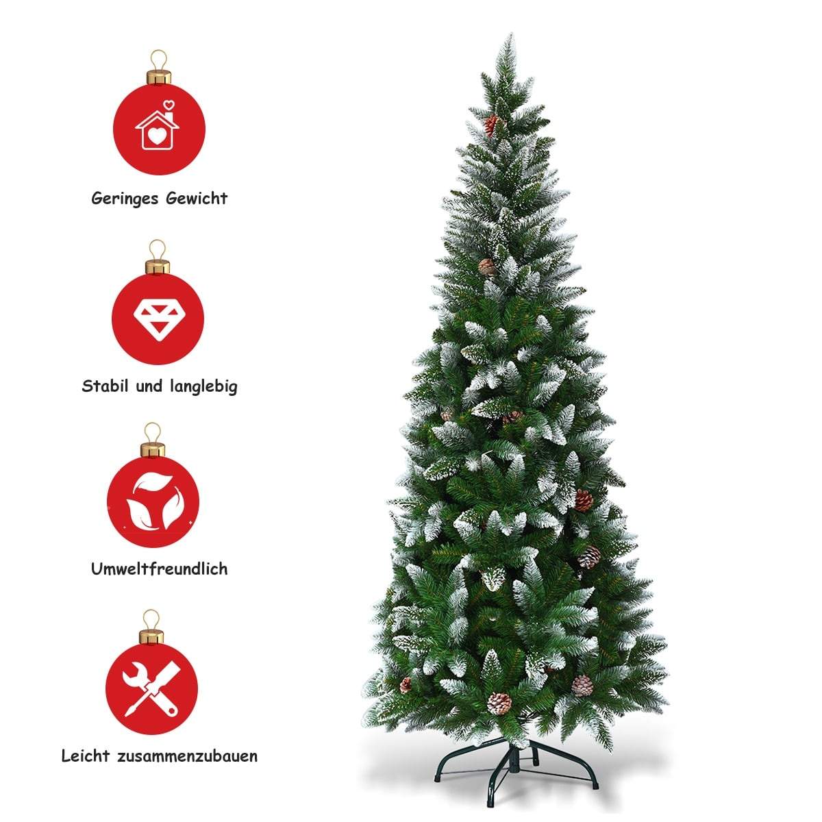 Snehvide blyantsjuletræ – 180 cm, PVC-nåle, metalfod