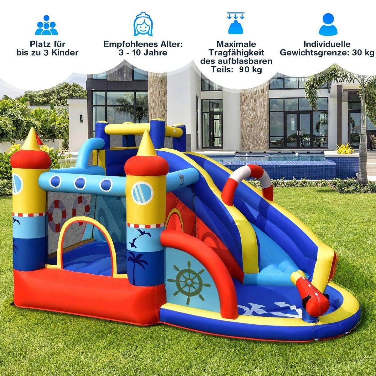 Oppusteligt hoppehus til børn med rutsjebane – Skibstema