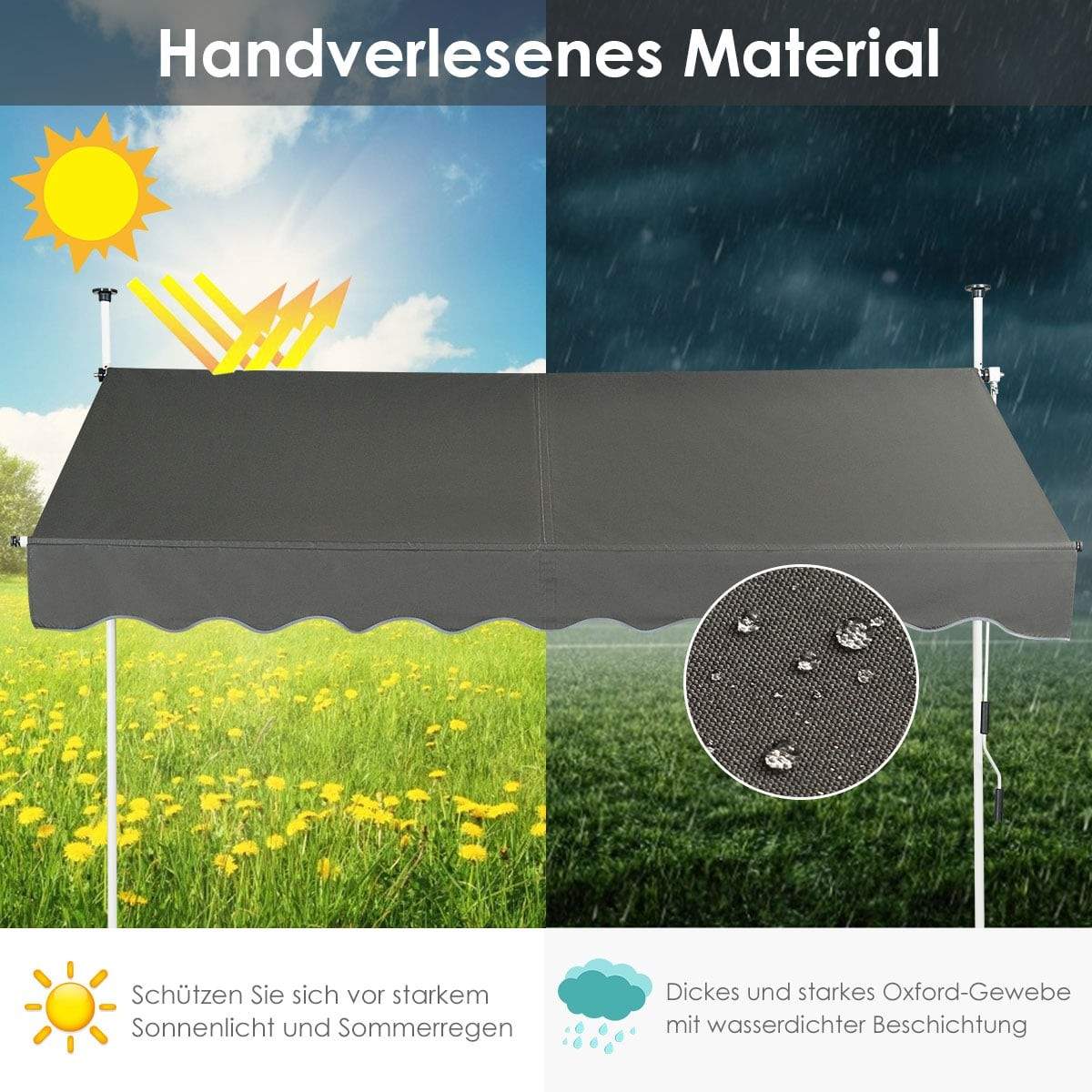 Justerbar grå balkonmarkise – 250 x 120 cm, UV-beskyttelse