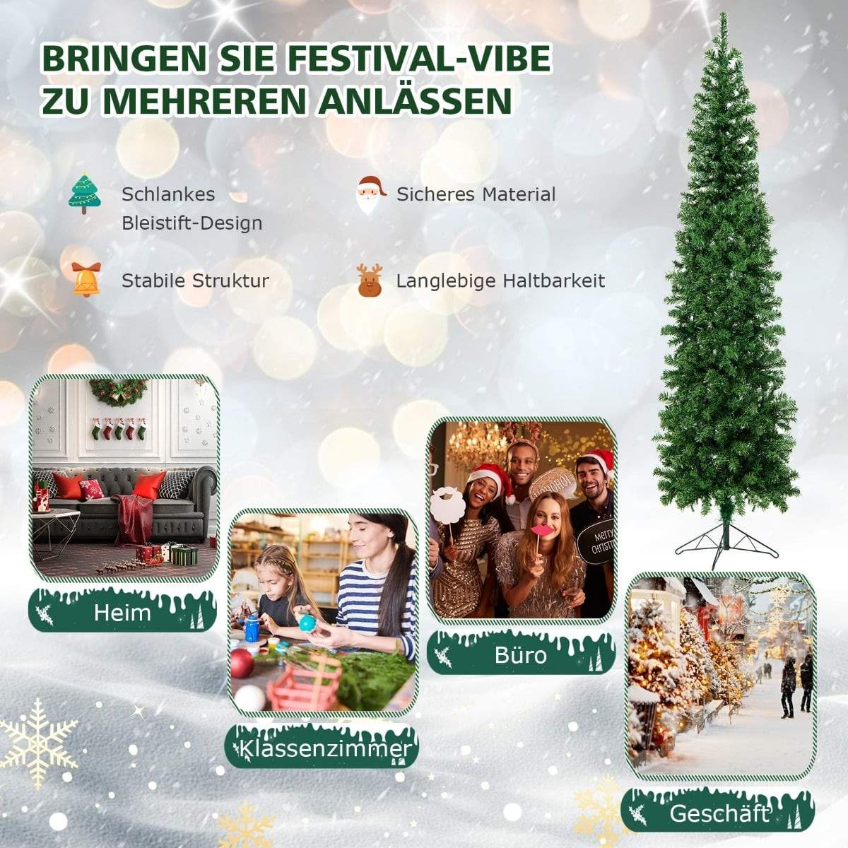 210 cm halvt juletræ med 150 LED-lys