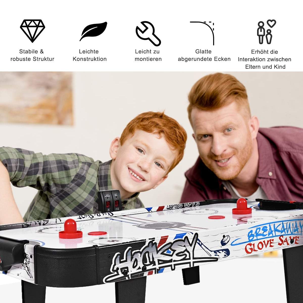 Mini airhockeybord – 42" med LED-resultattavle og tilbehør