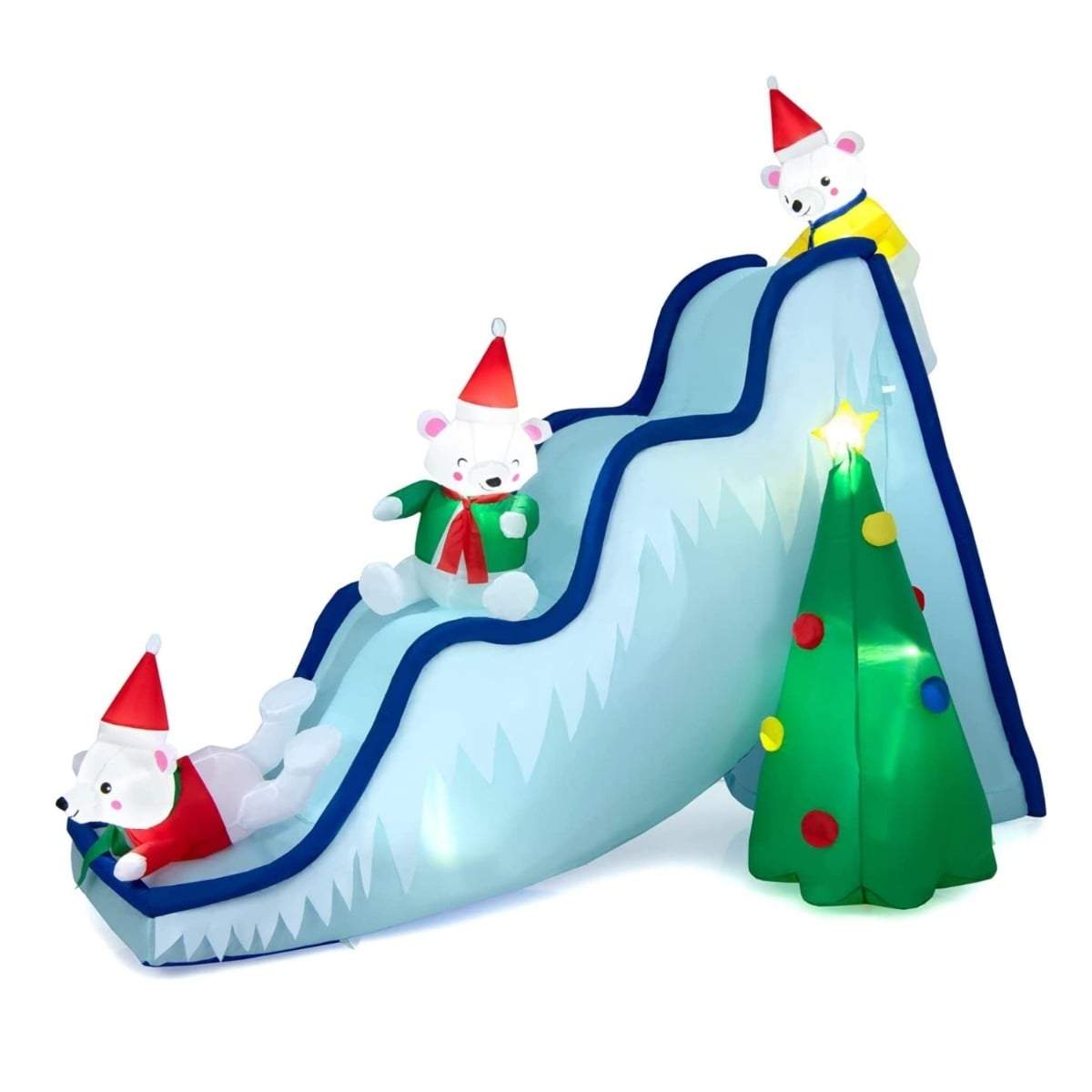 Oppustelig isbjørnerutsjebane med træ – 220 cm, LED-lys