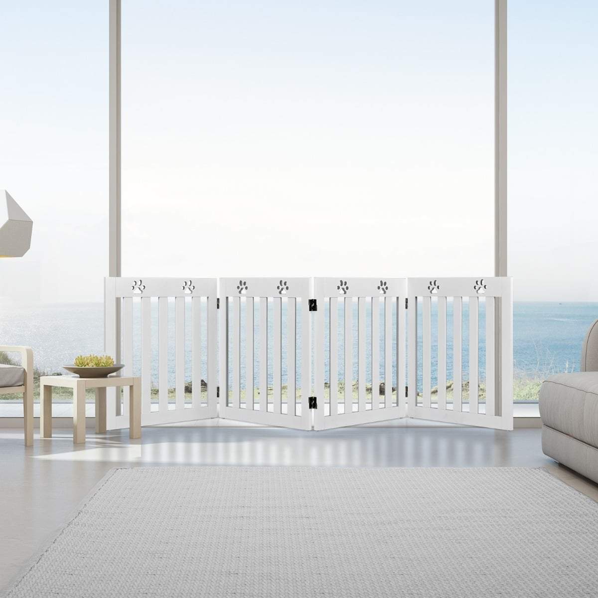 Fritstående kæledyrslåge – Sammenklappelig træ, 60 cm høj, hvid