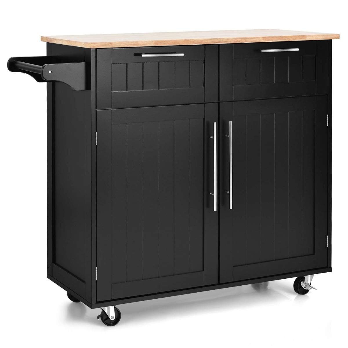 Køkkenvogn med skuffer og skabe – sort, 94x45,5x94,5 cm