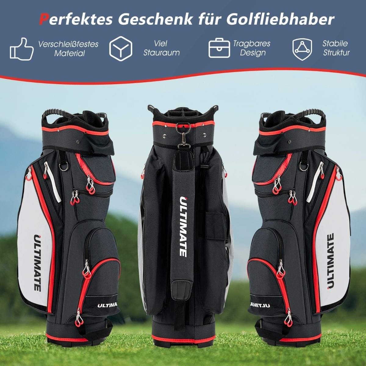 Let golftaske med 14-vejs rumdelere – sort