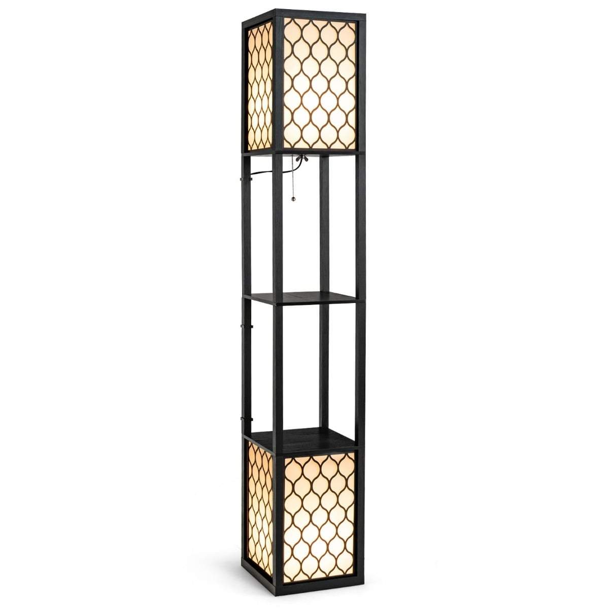 Golvlampa med hyllor och dubbel ljuskälla – svart och vit | Hem & Hobby | Pryloteket
