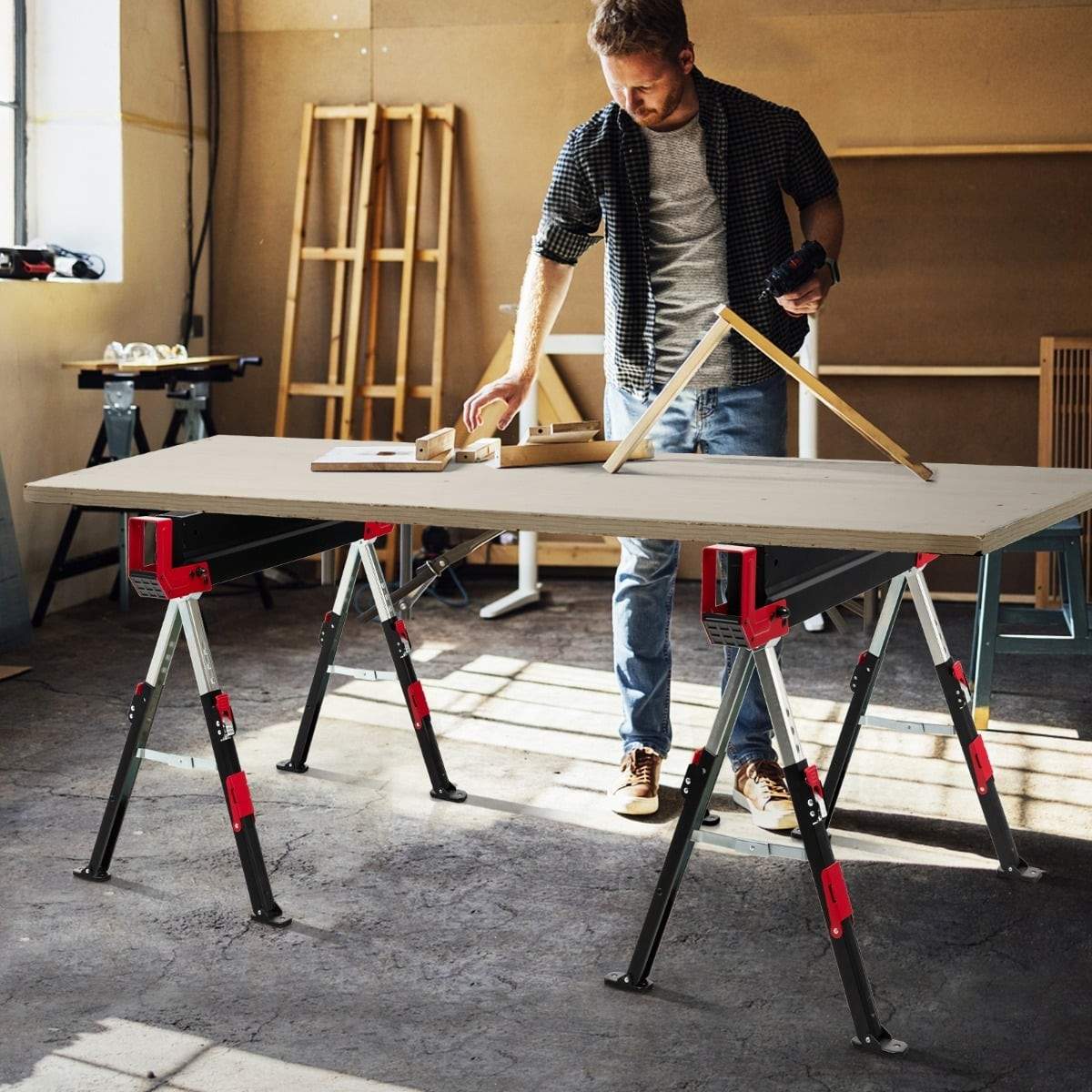 Justerbare, foldbare savbukke, 2-pak – stål, 61,5–82,7 cm