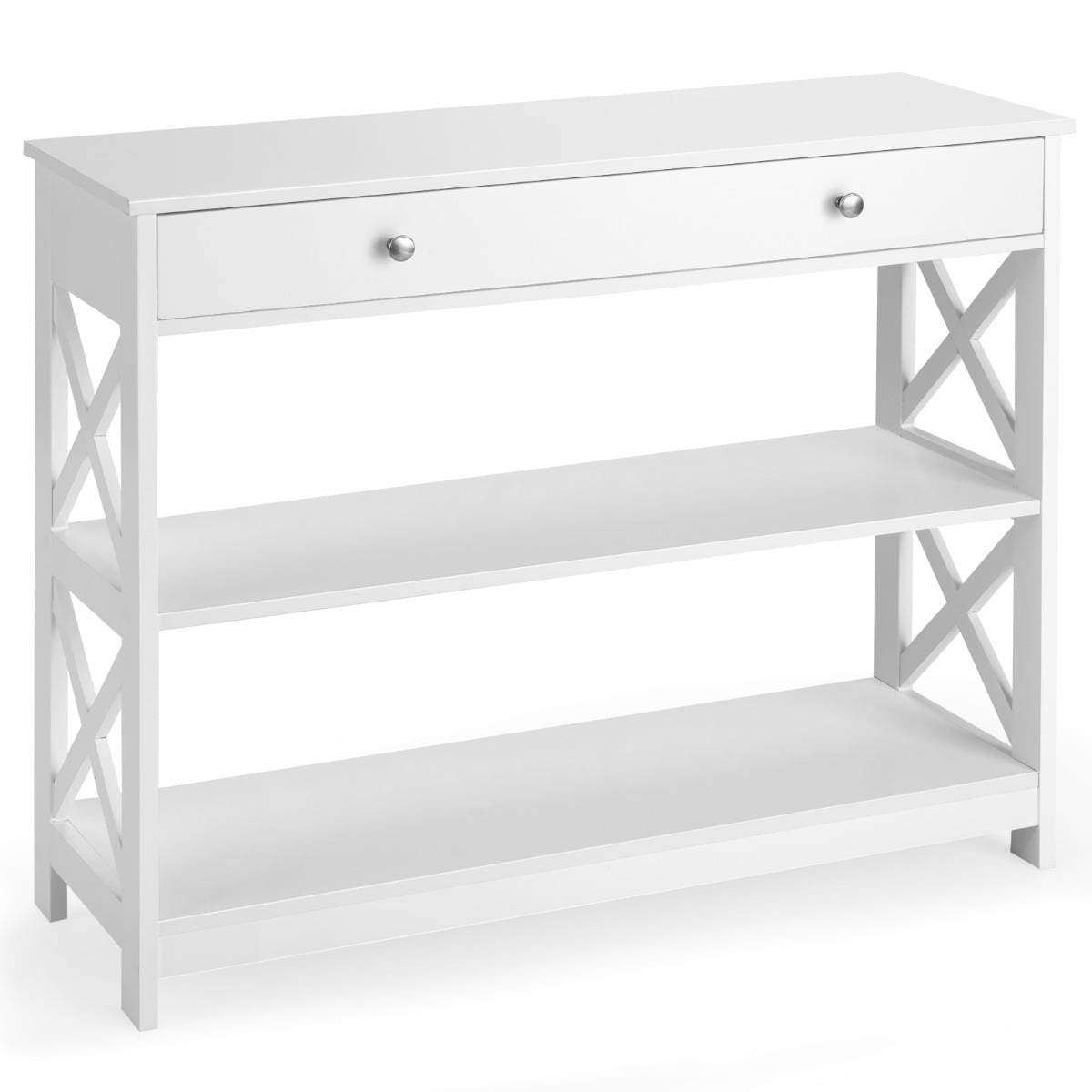 Vitt konsolbord med 3 våningar, låda och hyllor – 100x30x80 cm | Hem & Hobby | Pryloteket