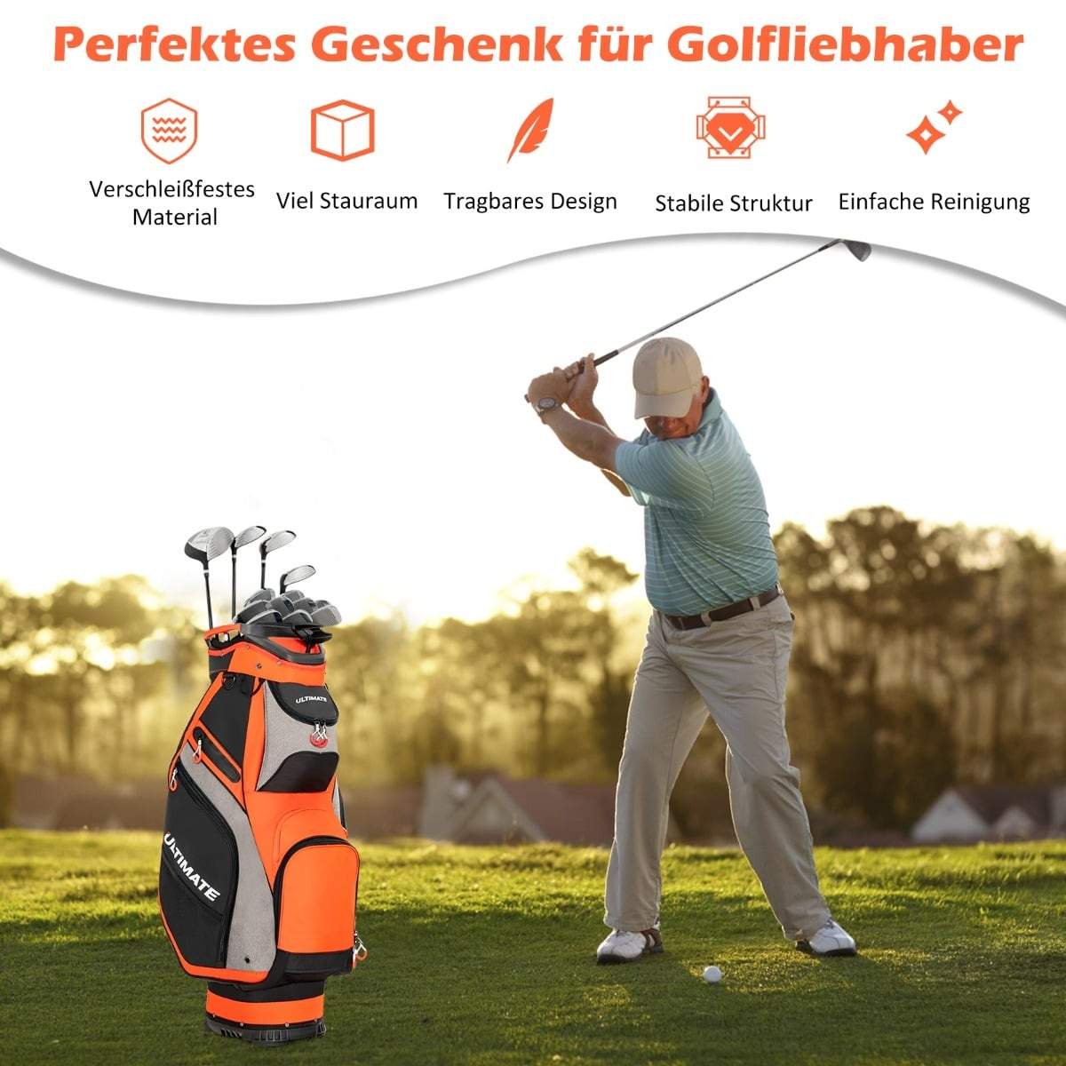 Golftaske med 14 rumdelere, let og bærbar