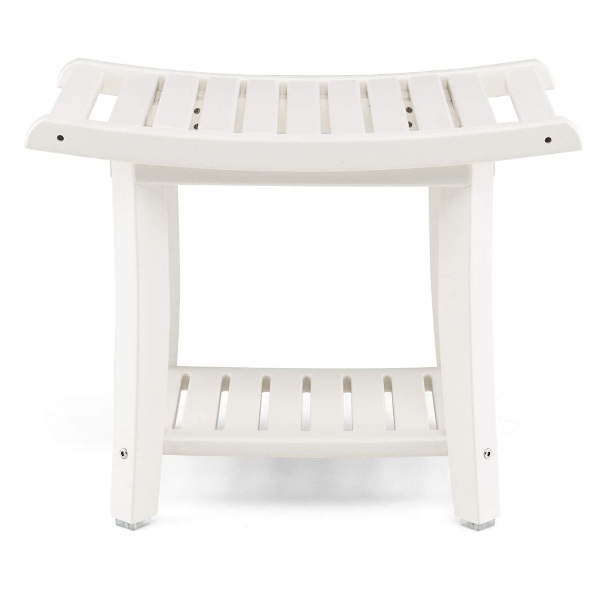 Vandtæt brusebænk med buet sæde – opbevaring i 2 niveauer