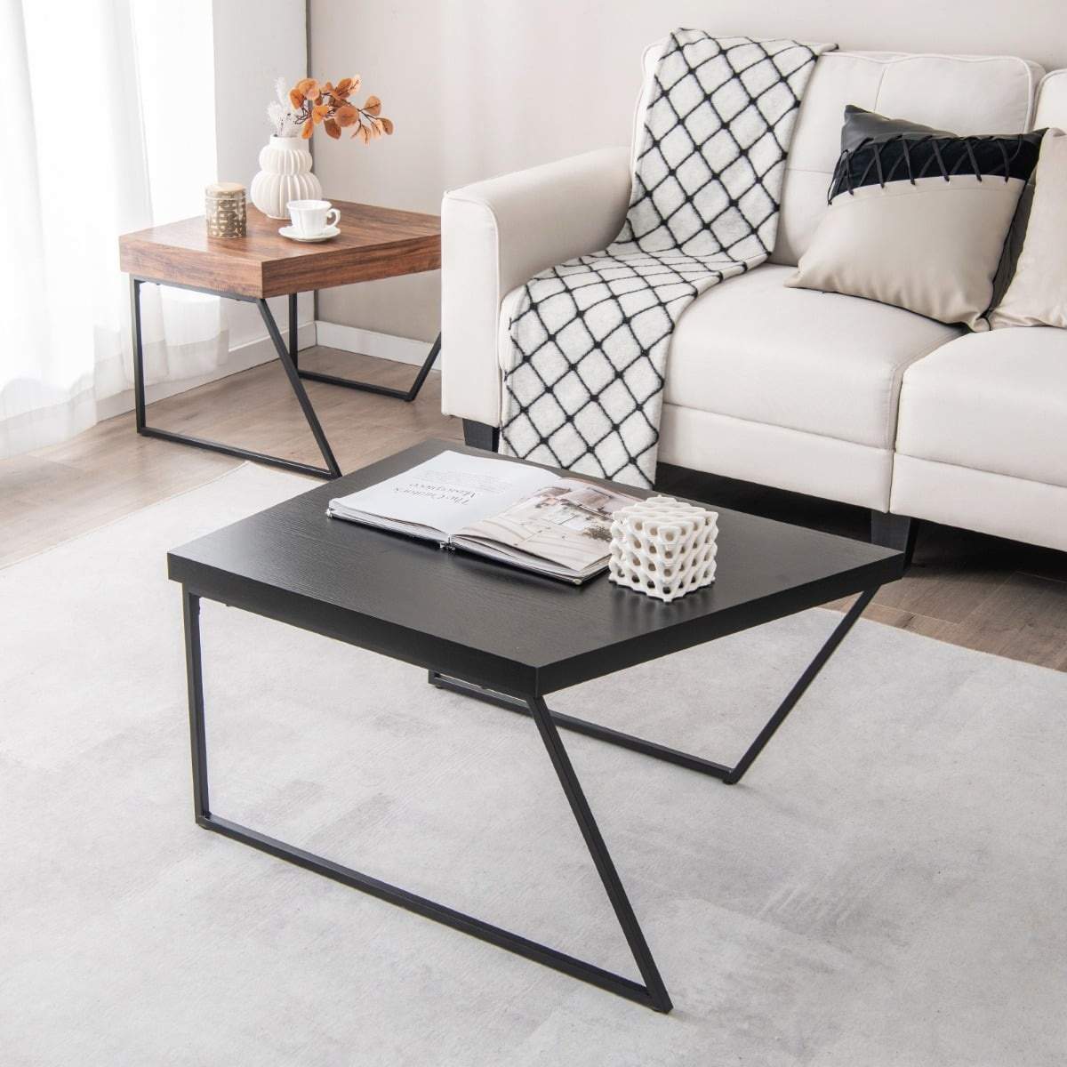 Modern soffbordsgrupp – svart och brun, hopfällbar design | Hem & Hobby | Pryloteket