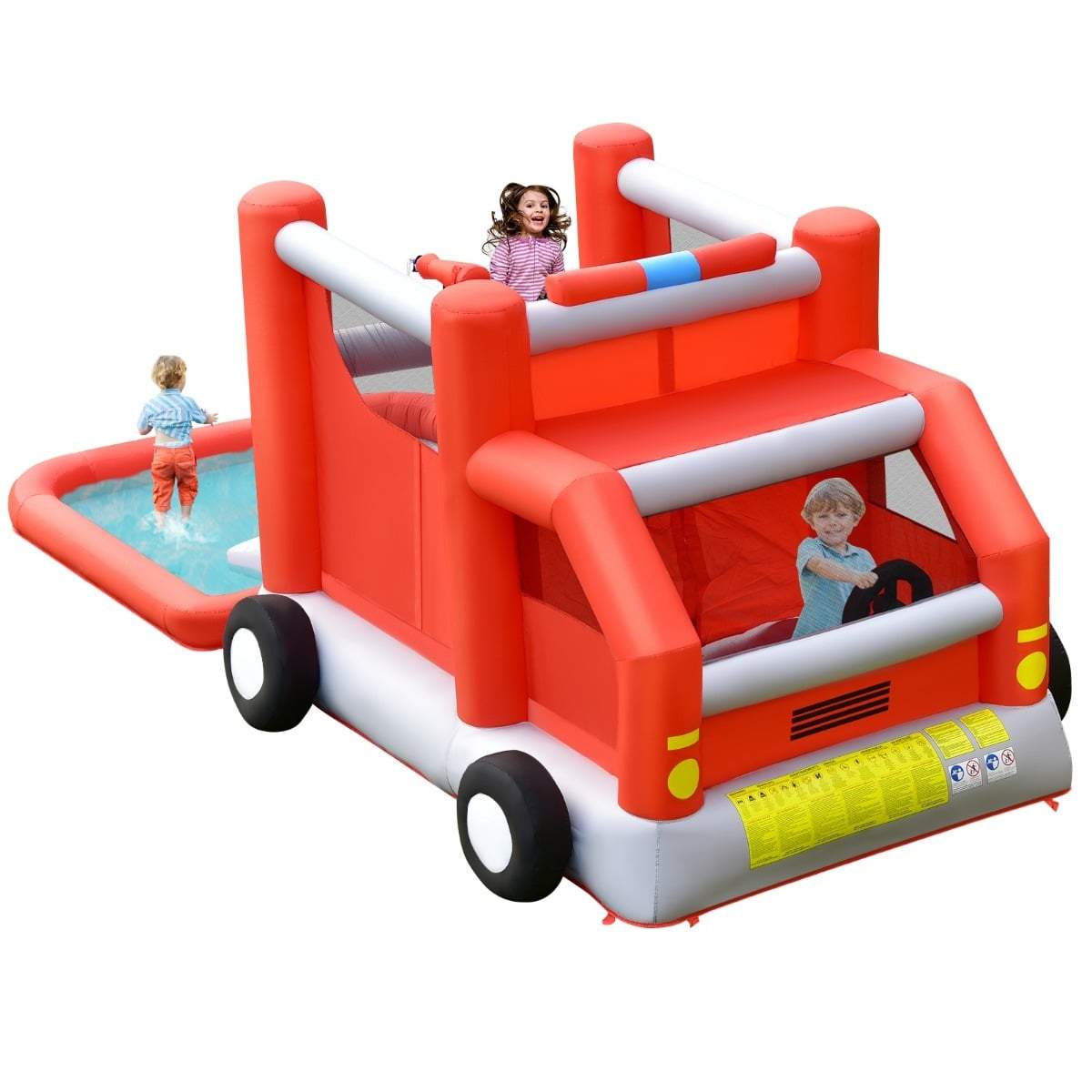 Brandbil-vandrutschebane med pool – 3 børn, slidstærk Oxford