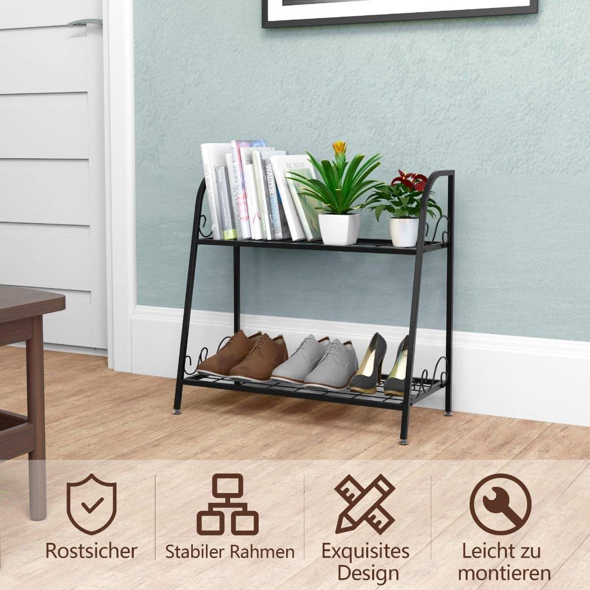 2-lags metalplantestativ – sort, justerbare fødder
