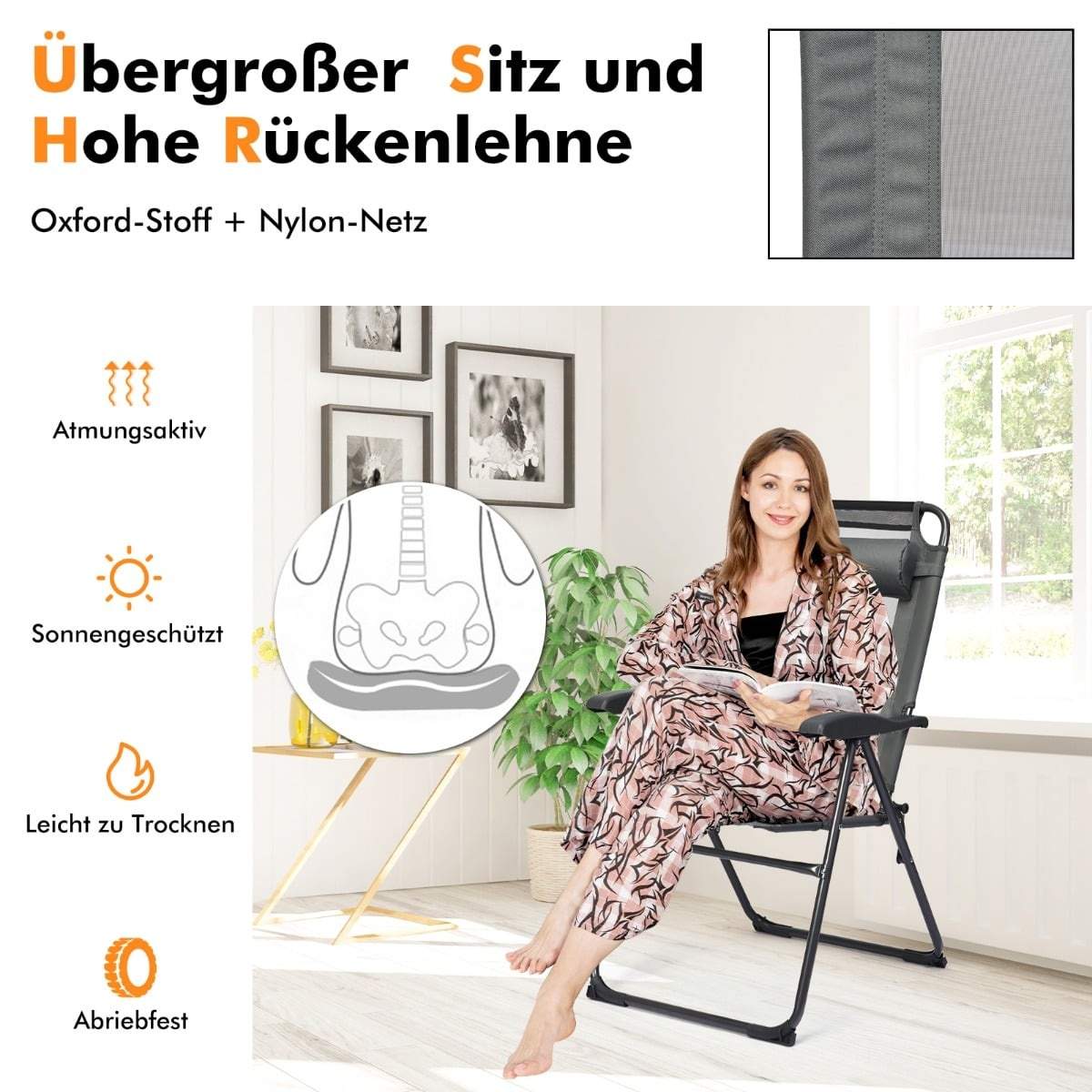 Sammenklappelige havestole sæt med 2 – justerbar, åndbar mesh