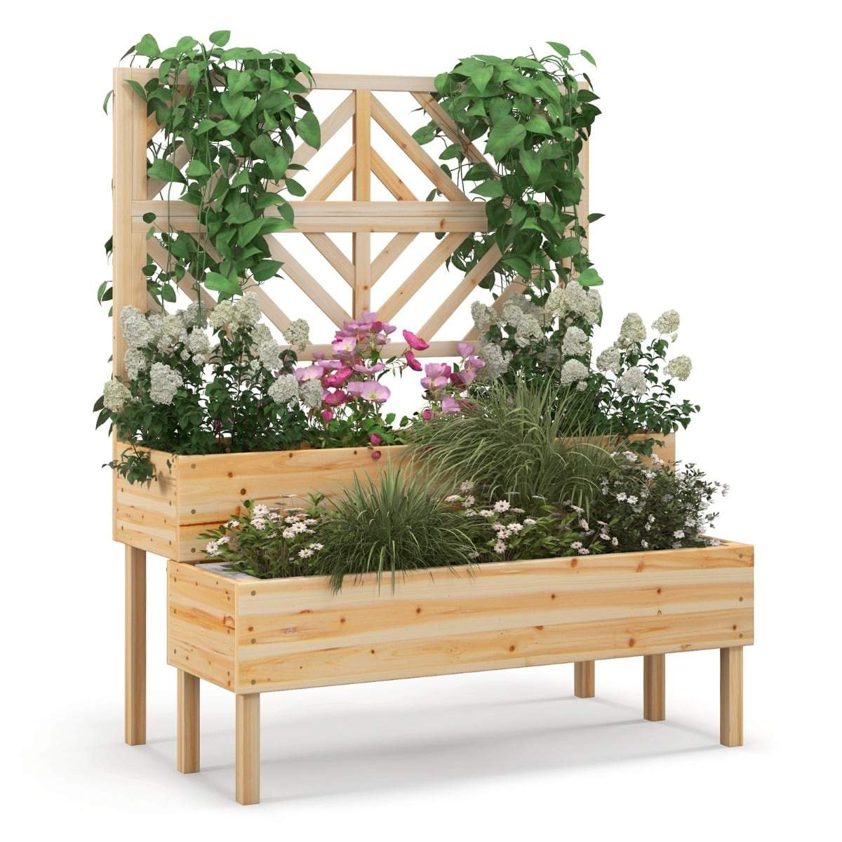 Hævet træbed med espalier – 2-lags plantekasse