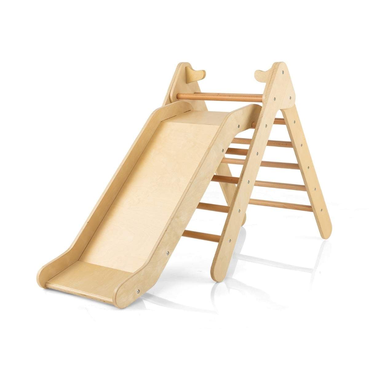Trætrekantklatresæt med rutsjebane – justerbar, sikker sjov