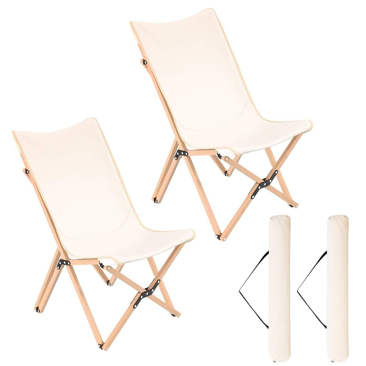 Bambus Butterfly Chair Sæt med 2 – Sammenklappelig, Bærbar, Beige