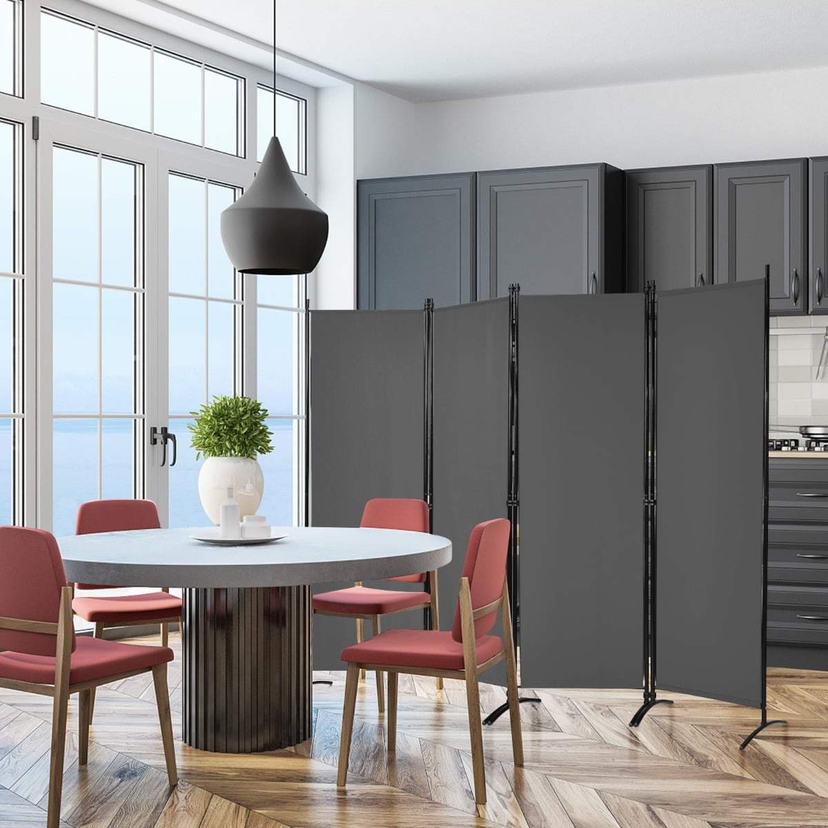 Bärbar rumsavdelare med 4 paneler, 173 cm hög, grå | Hem & Hobby | Pryloteket