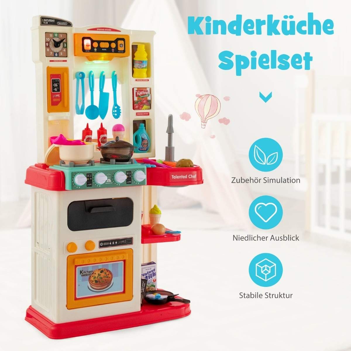 Børnelegekøkkensæt med lys og vand, 38 dele