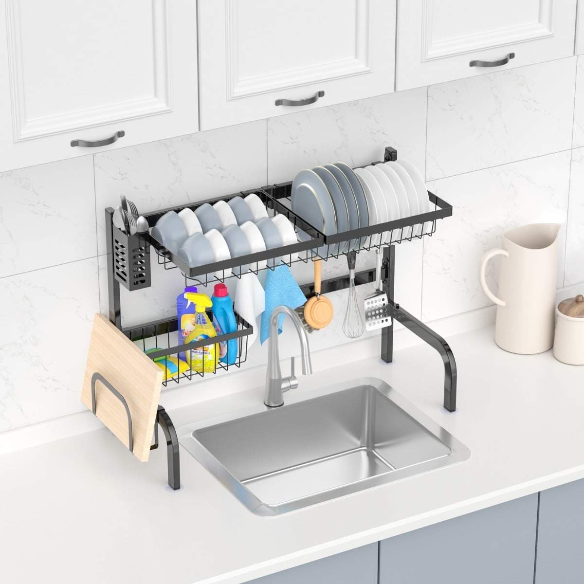 Justerbar opvaskestativ over vask – 2-lags, pladsbesparende design