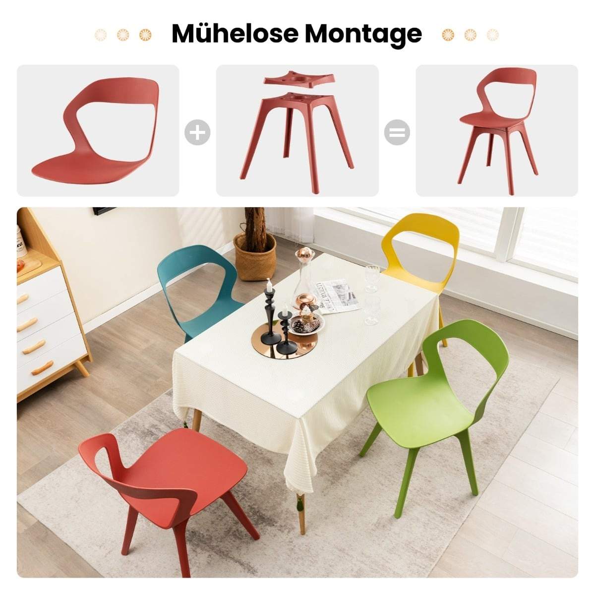 Spisestolesæt med 4 – Holdbart, let at rengøre, komfortabelt design