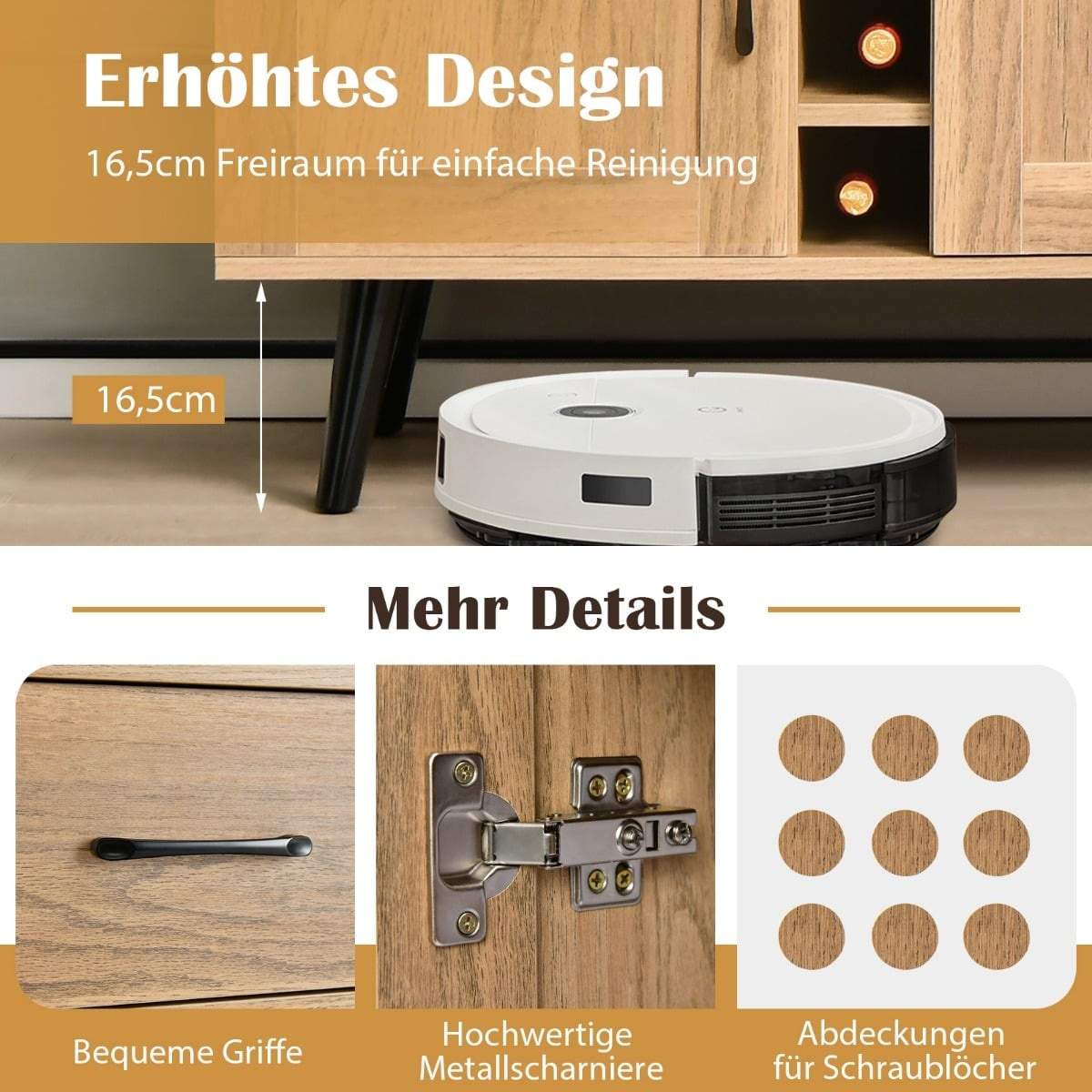 Mid-Century skænk med vinreol og justerbare hylder