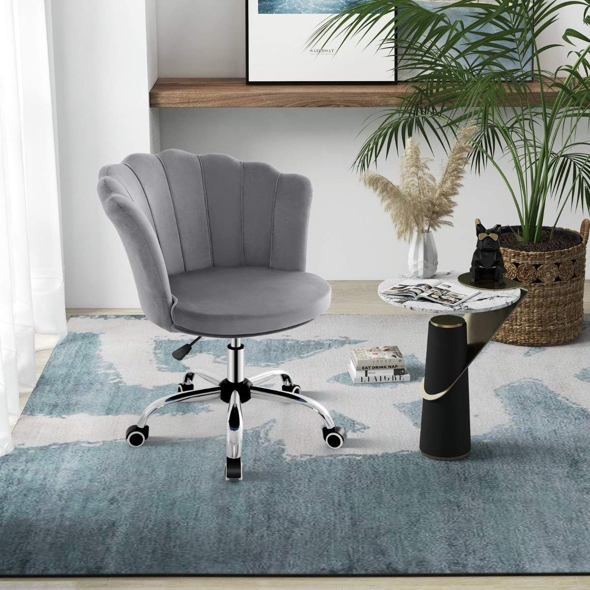 Justerbar kontorsstol i sammet – ergonomisk, 360 graders vridbar, grå | Hem & Hobby | Pryloteket