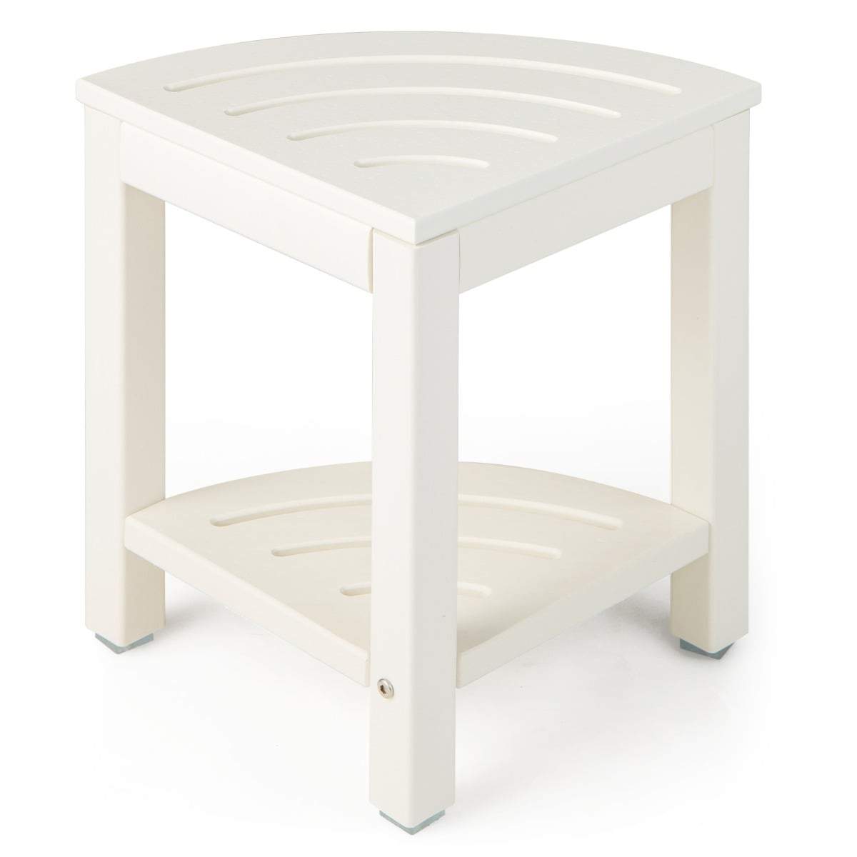 Hjørnebrusebænk med hylde – Vandtæt, skimmelsvampbestandig HDPE