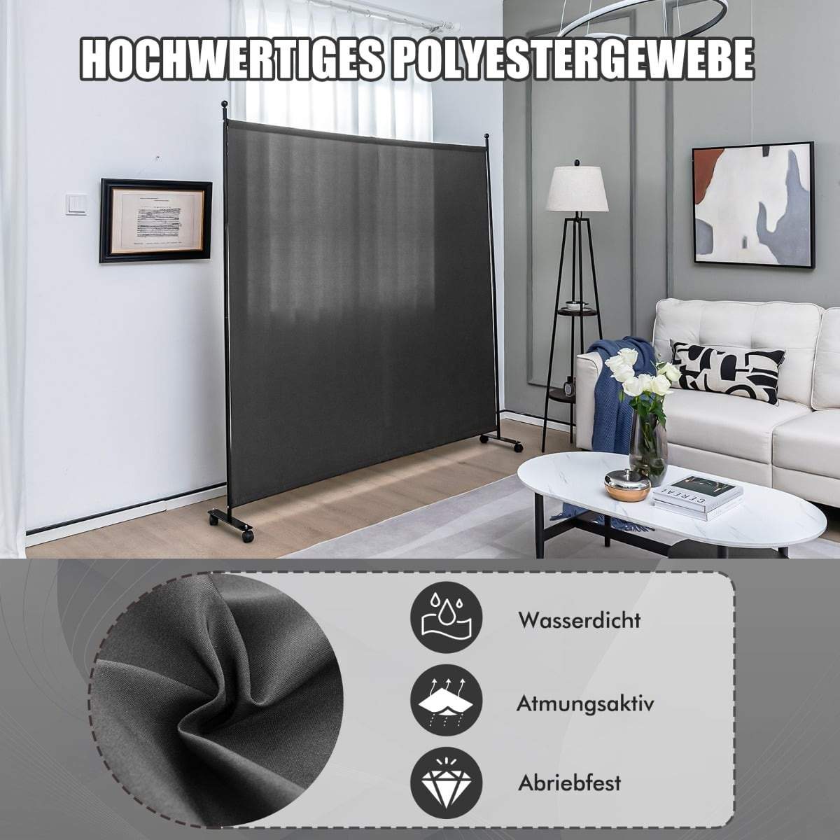 Rumsavdelare med hjul – 184x30x184 cm, grå | Hem & Hobby | Pryloteket