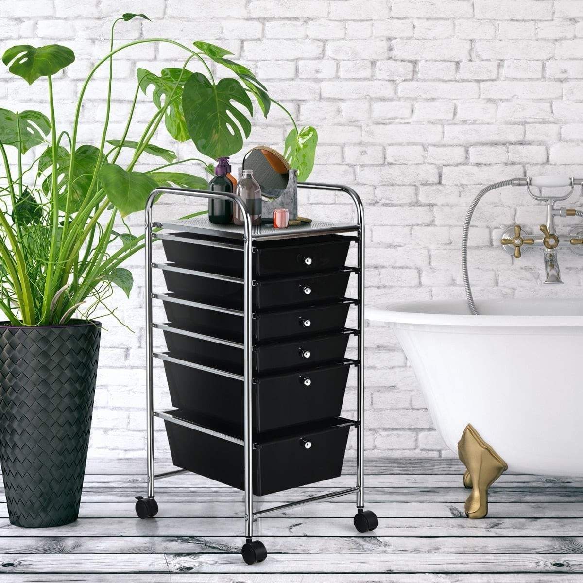 Mobil opbevaringsvogn med 6 stabelbare skuffer – sort