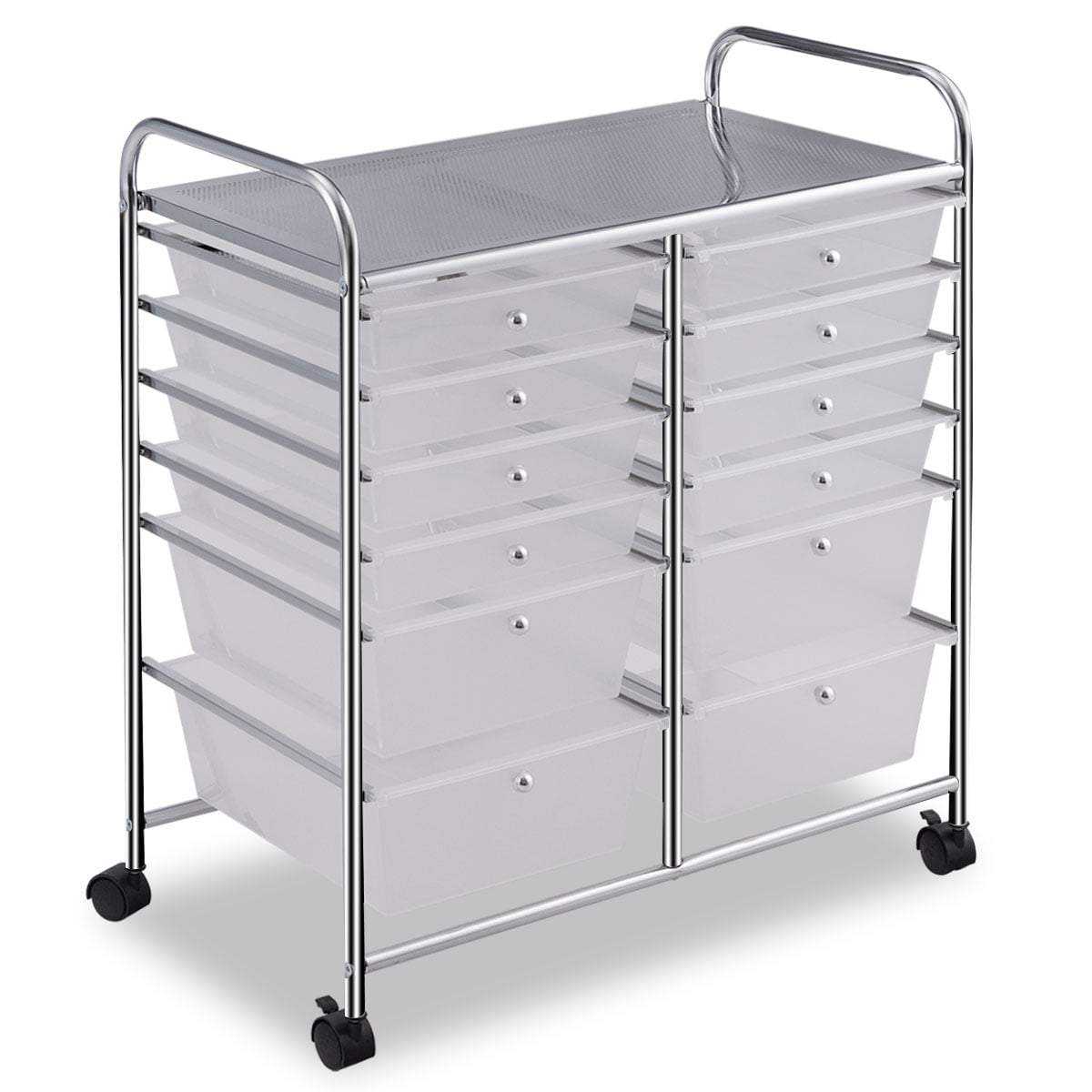 Mobil opbevaringsvogn med 12 stabelbare skuffer og metalramme