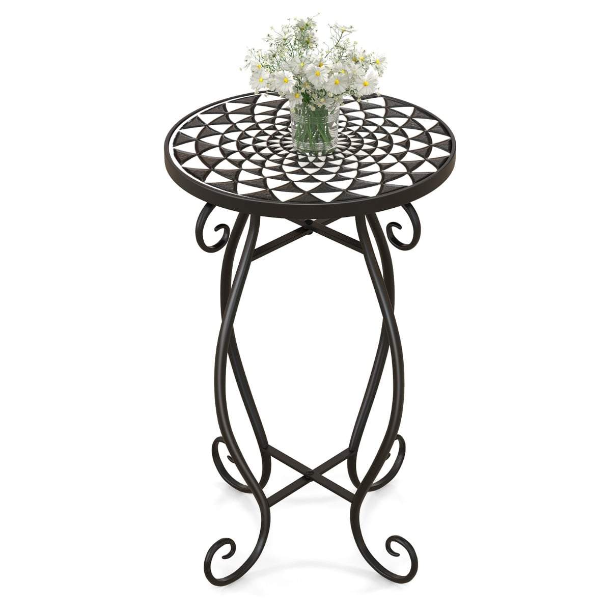 Rundt mosaik sidebord – metal og keramik, 30x50 cm