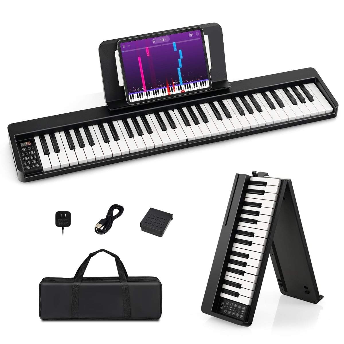 Hopfällbart digitalpiano med 61 tangenter, Bluetooth och tillbehör | Hem & Hobby | Pryloteket