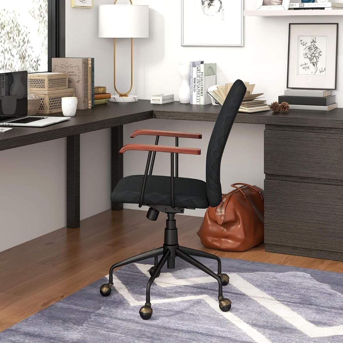 Justerbar fløjlskontorstol, ergonomisk, 150 kg kapacitet