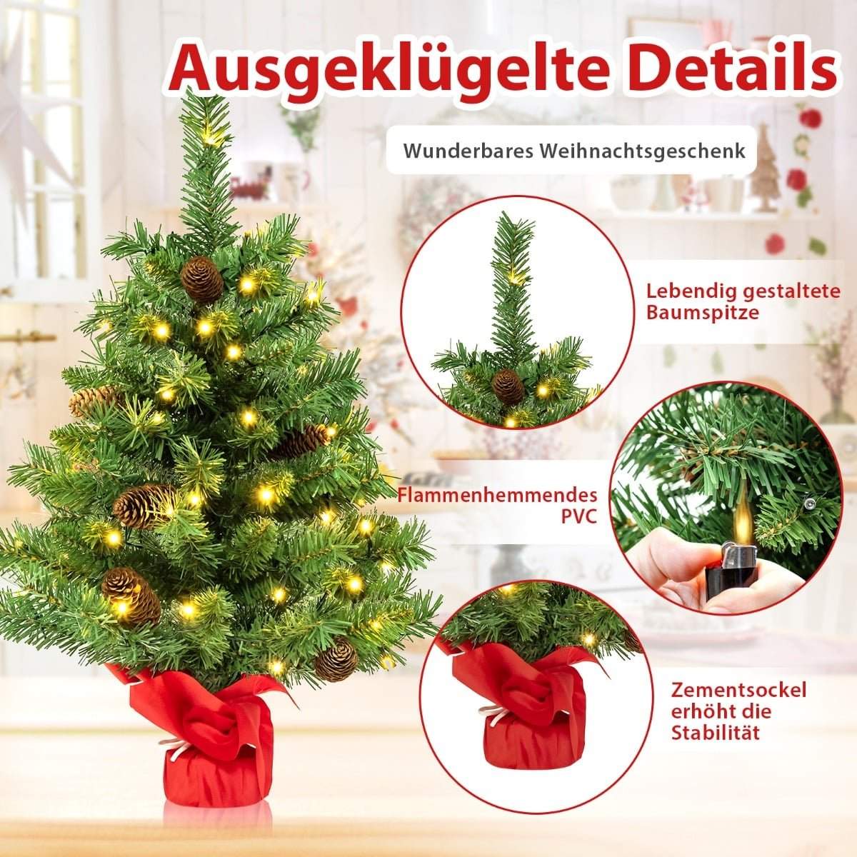 64 cm LED Mini Julgran – 8 lägen, Tallkottar | Hem & Hobby | Pryloteket