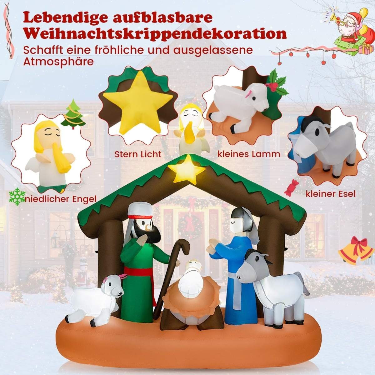 Uppblåsbar julkrubba med LED-ljus – 180 cm hög | Hem & Hobby | Pryloteket