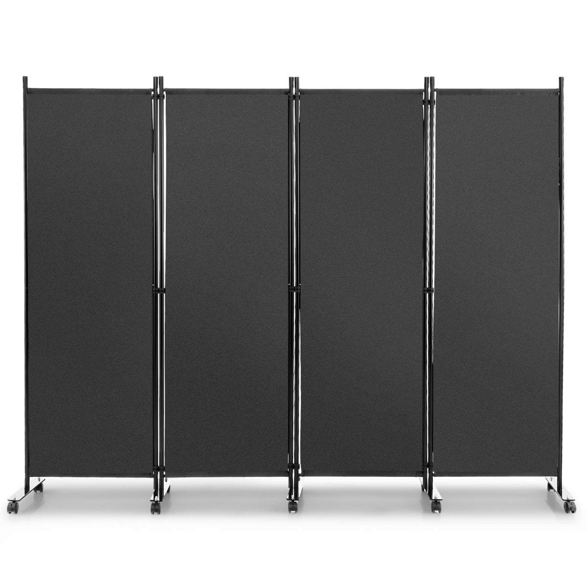 4-panels rumdeler med hjul – grå, 173 cm høj