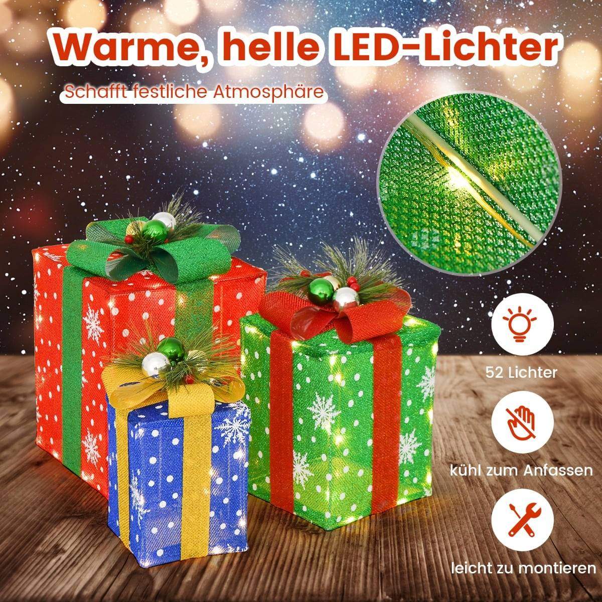 LED-julklappsaskar – 3 delar, 52 varmvita lampor | Hem & Hobby | Pryloteket