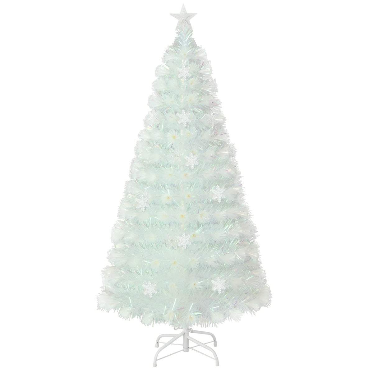 150 cm hvidt juletræ med LED-lys og fiberoptik