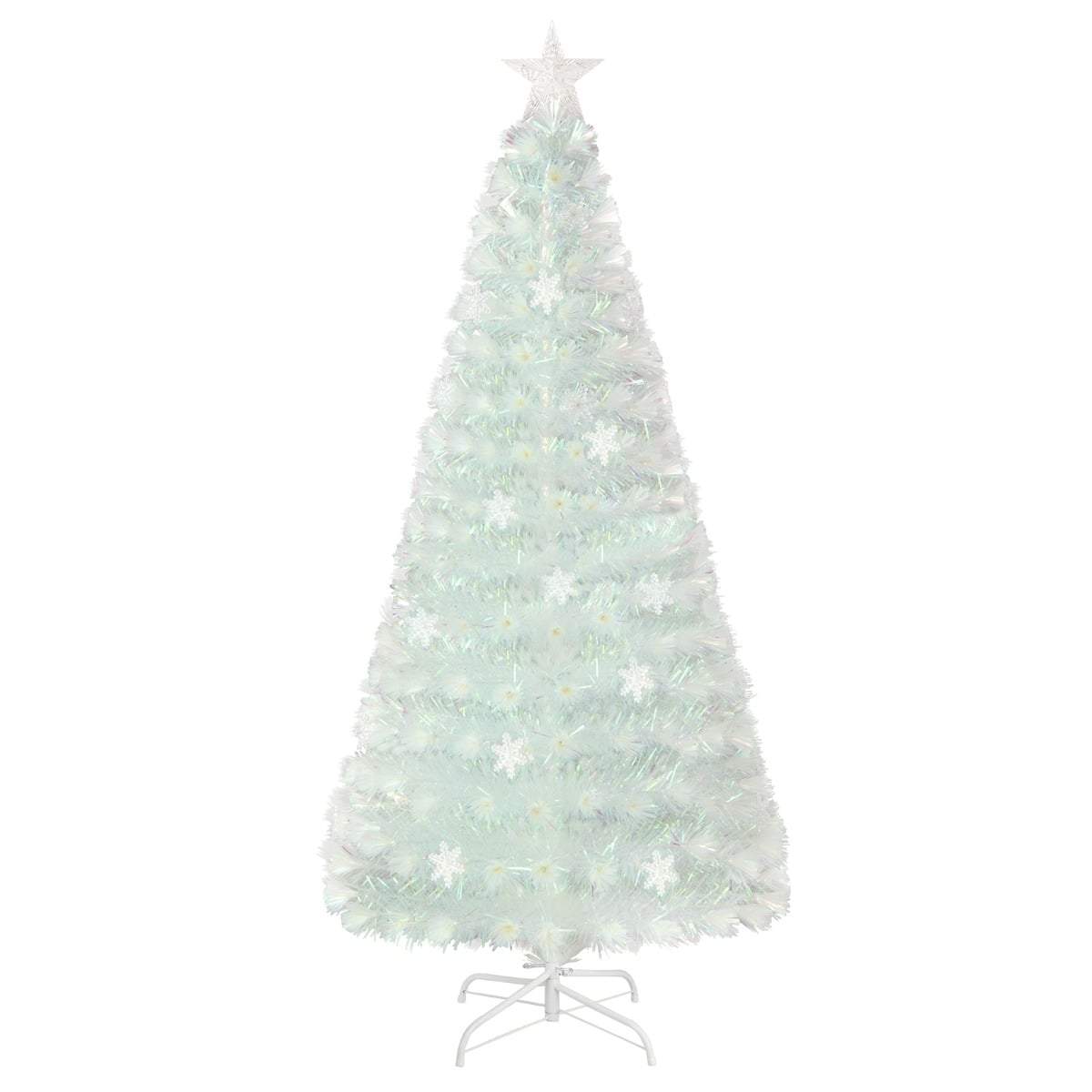 180 cm hvidt juletræ med LED-lys og fiberoptik