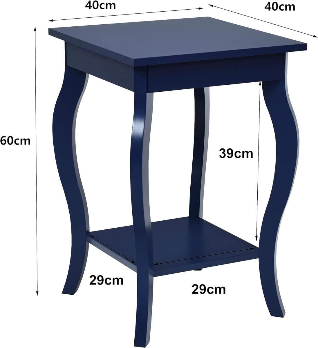 Blå sidobord med 2 våningar och böjda ben för vardagsrum | Hem & Hobby | Pryloteket