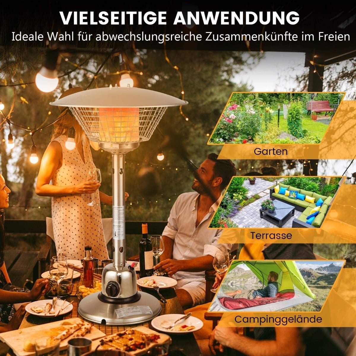 Terrassebordvarmer – 4000W, overophedningsbeskyttelse, sølv