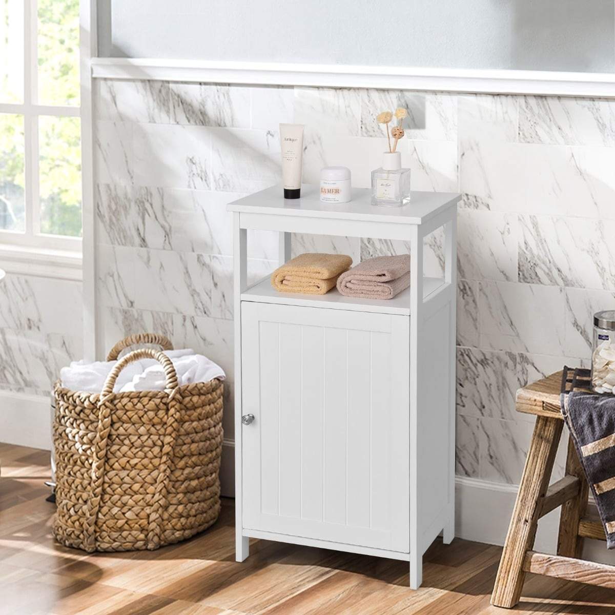 Badrumsskåp med justerbar hylla – Vit MDF, modern design | Hem & Hobby | Pryloteket