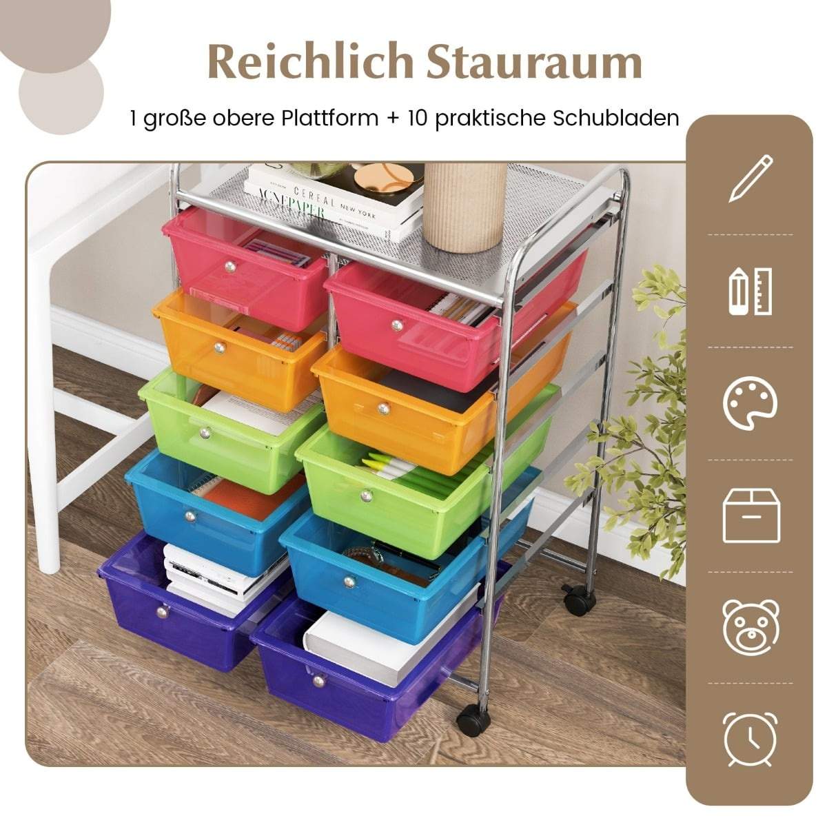 Rullande förvaringsvagn med 10 lådor – Mobil organizer | Hem & Hobby | Pryloteket