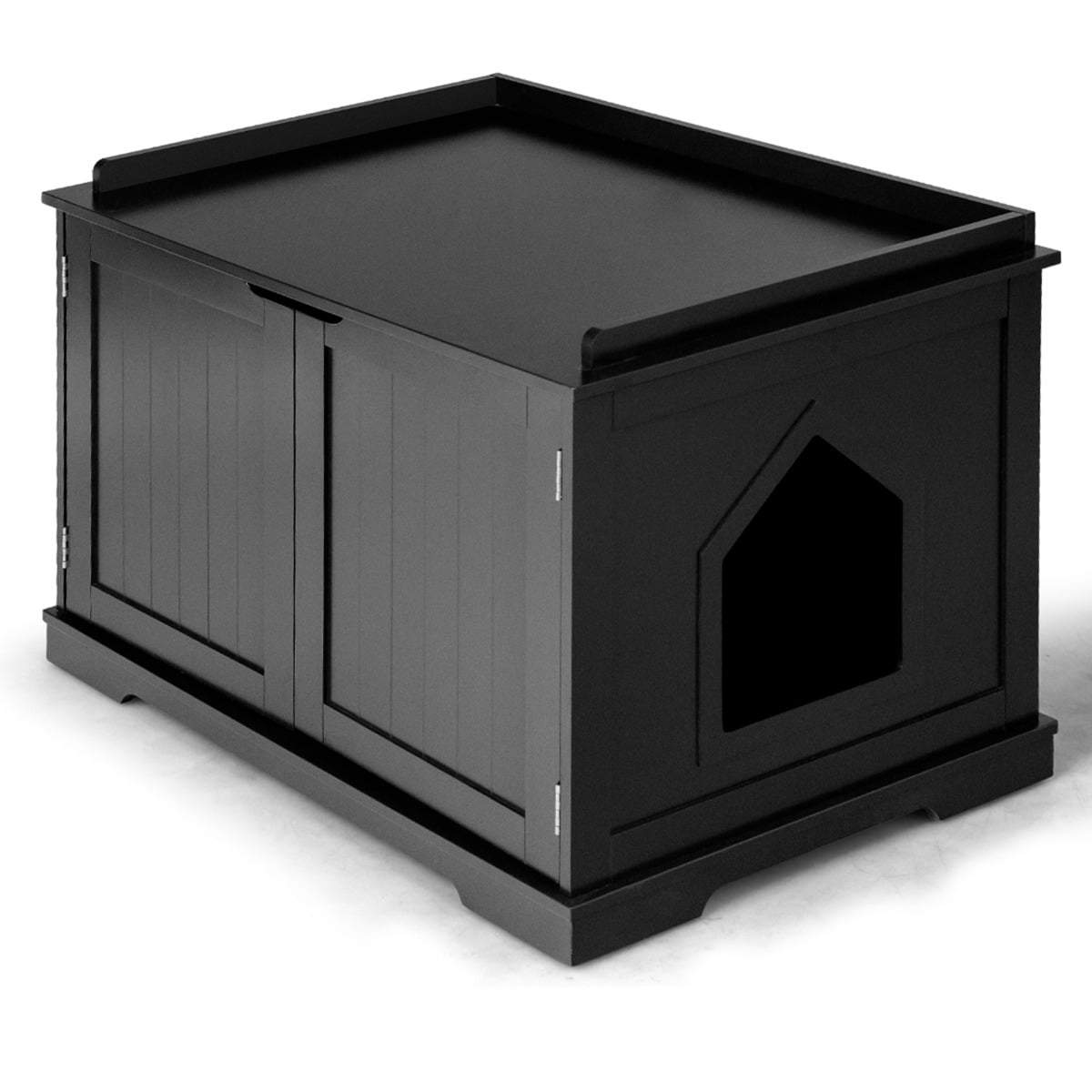 Katthus med säng för inomhusbruk – svart, robust MDF, lätt att rengöra | Hem & Hobby | Pryloteket